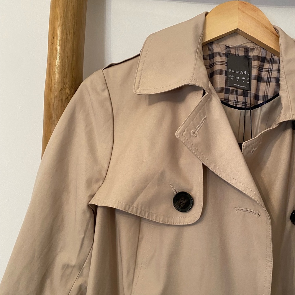 NWT! Primark Beige Double-Breasted Trench Coat Size 8 Preppy Fall Winter Trendy - Picture 9 of 11
